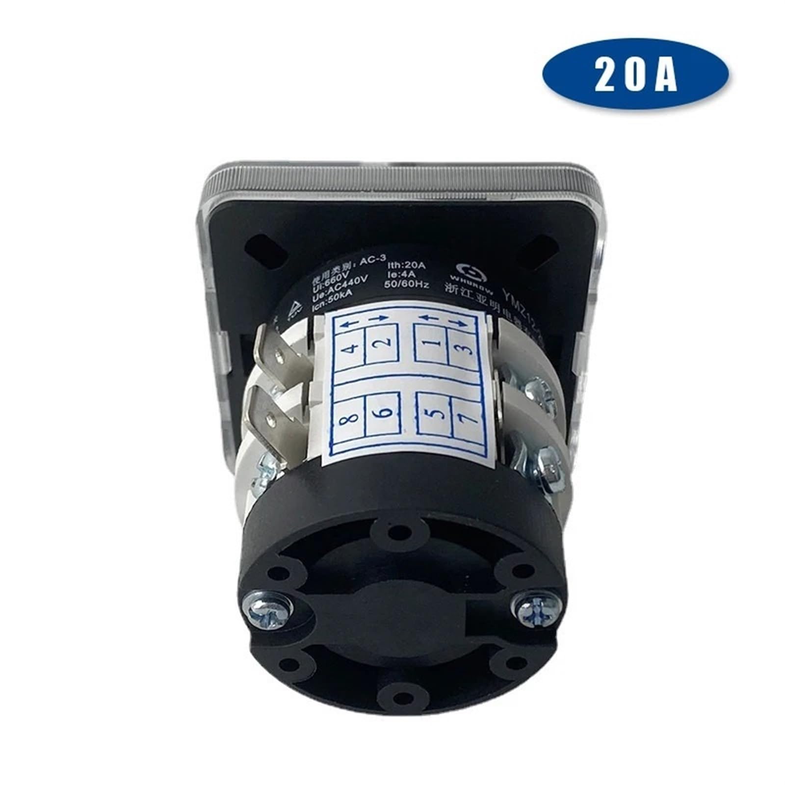 DFAMIN YMZ12-20/2 Rotary Cam Switch 0-4 Position 20A 2 Poles 8